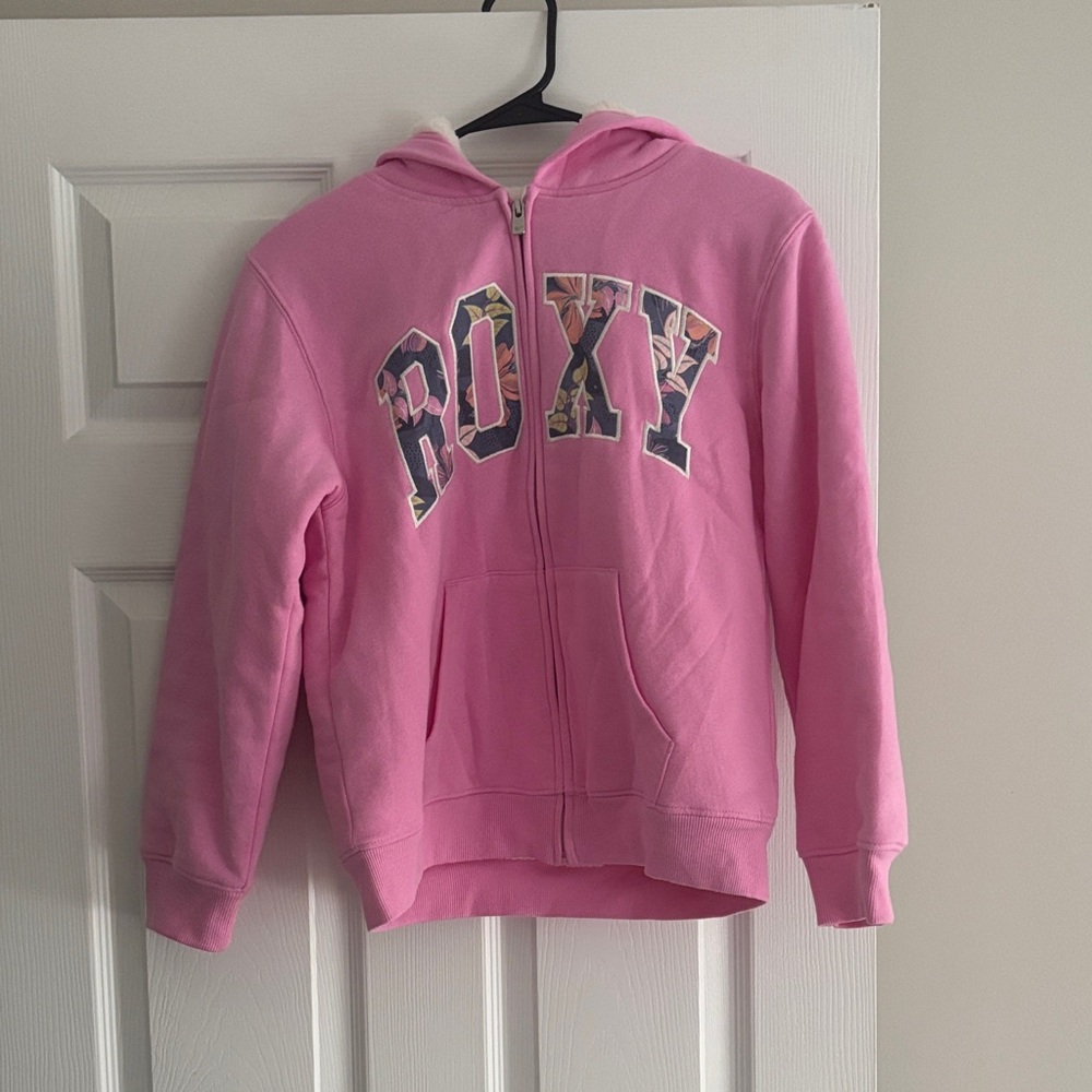 Roxy Pink Zip Hoodie with Floral Logo